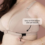 Highlight of the Springrose easy on bra's velcro front closure and optional gripping rings