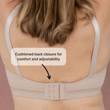 Close up of the Springrose front close bra for seniors' back closure in beige