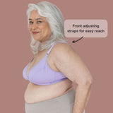 Side view of the Springrose adaptive velcro bra