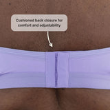 Close up of the Springrose velcro bra's back closure in lilac