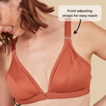 Highlight of the Springrose adaptive bra's front adjusting shoulder straps