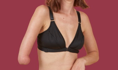 One arm bra / one handed bra in black on a woman with a limb difference on her right side