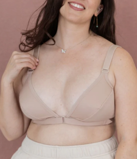 Close up of the Springrose adaptive bra in beige