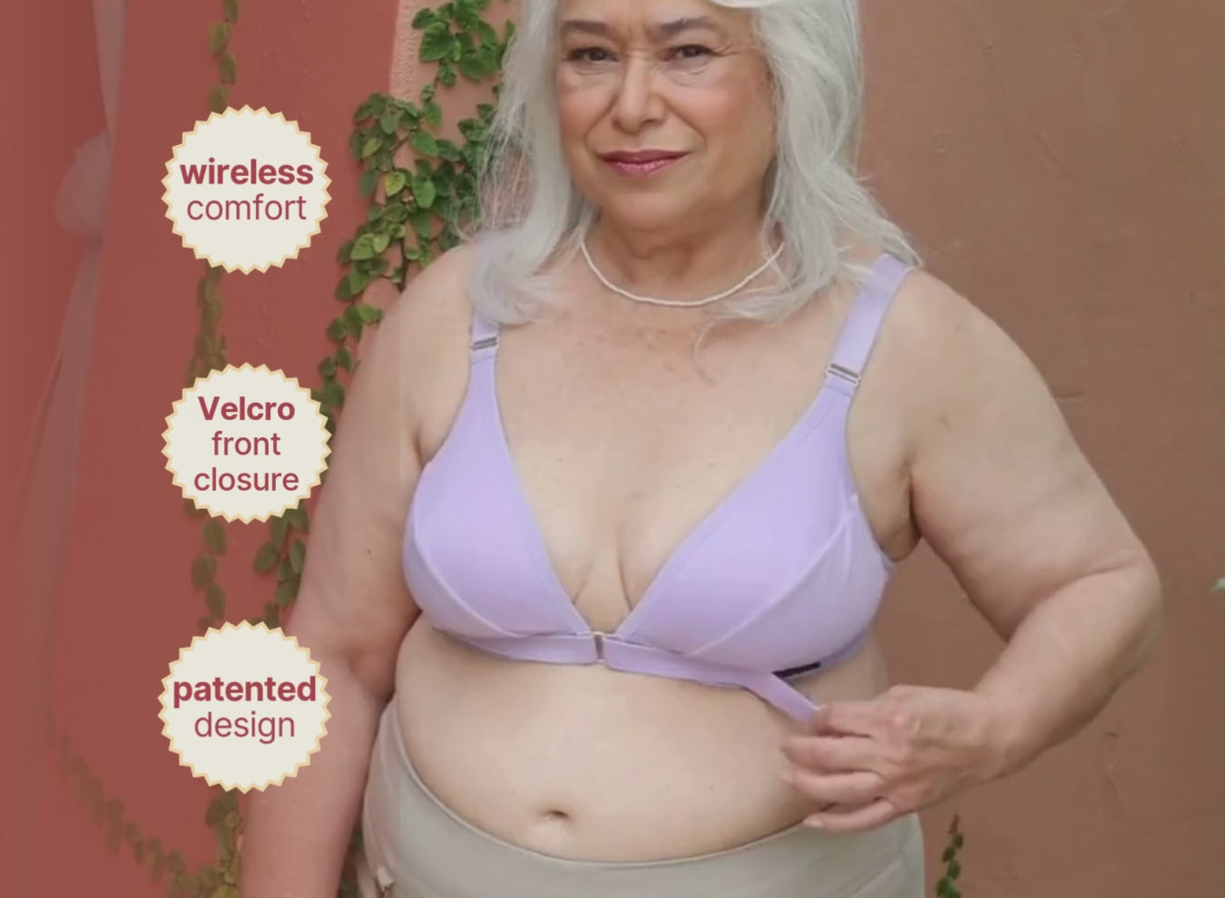 Springrose's Velcro front closure bra being showcased by a woman